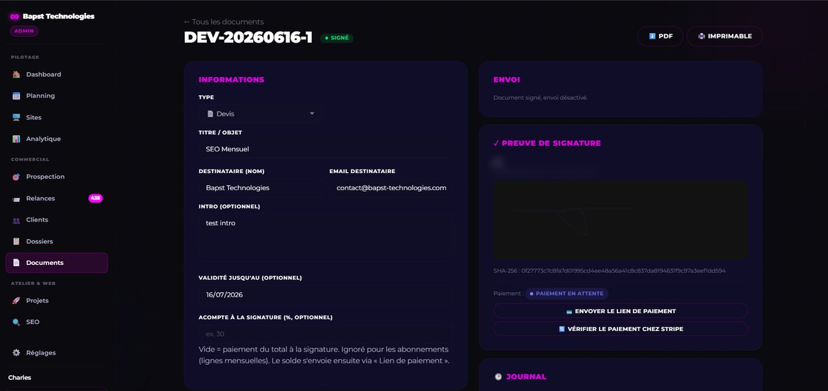 Devis signé électroniquement avec preuve de signature dans l'application