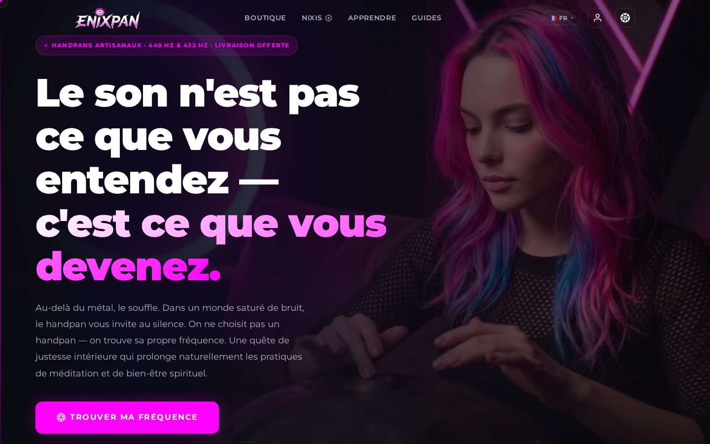 Enixpan — boutique en ligne de handpan (capture du site)