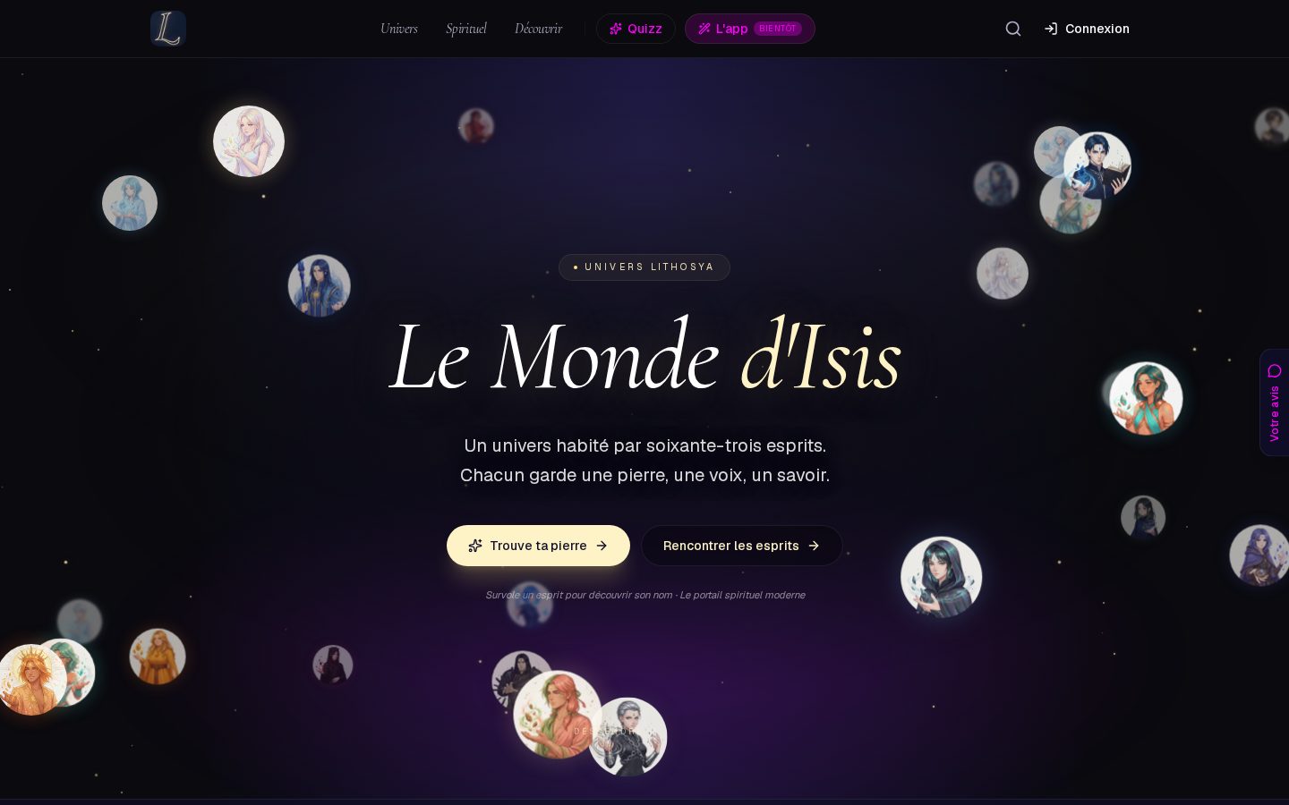 Le Monde d'Isis — site immersif de lithothérapie (capture du site)