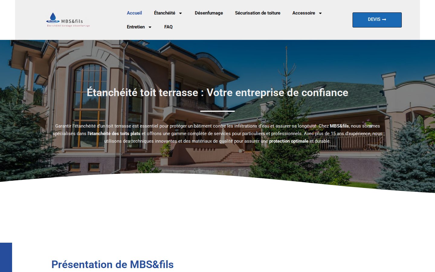MBS Fils Étanchéité — vue desktop du site